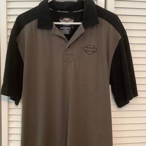 Harley Davidson Polo Shirt Mens Large Grey/Black Short Sleeve
